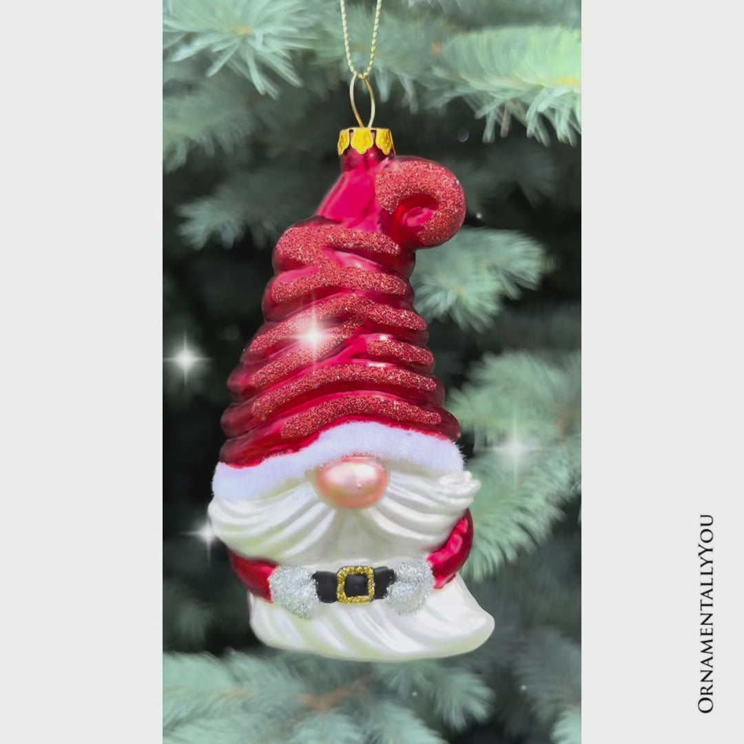 Vibrant Santa Gnome Glass Christmas Ornament