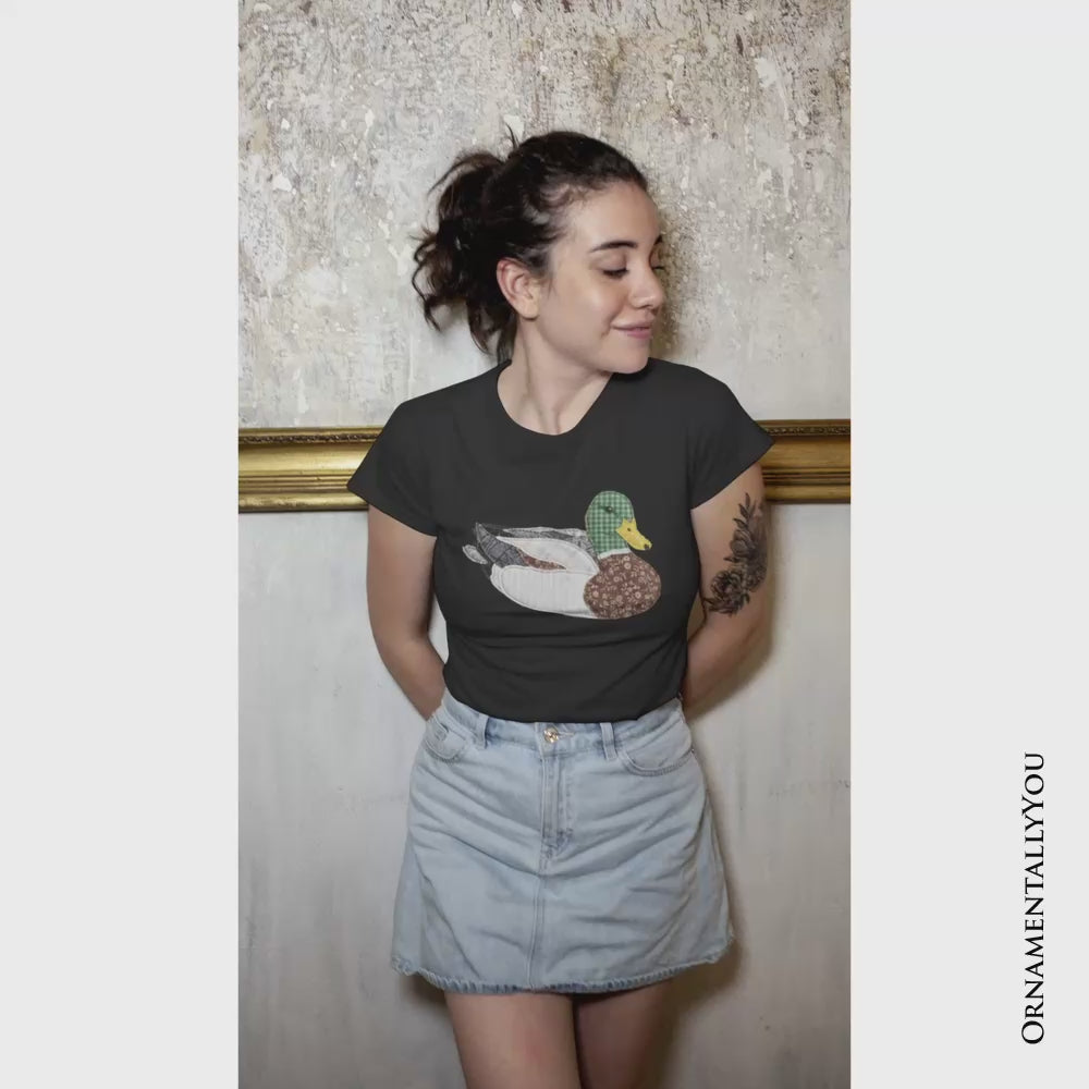Mallard Duck Printed Faux Patchwork T-Shirt, Hunting Outdoors Tee