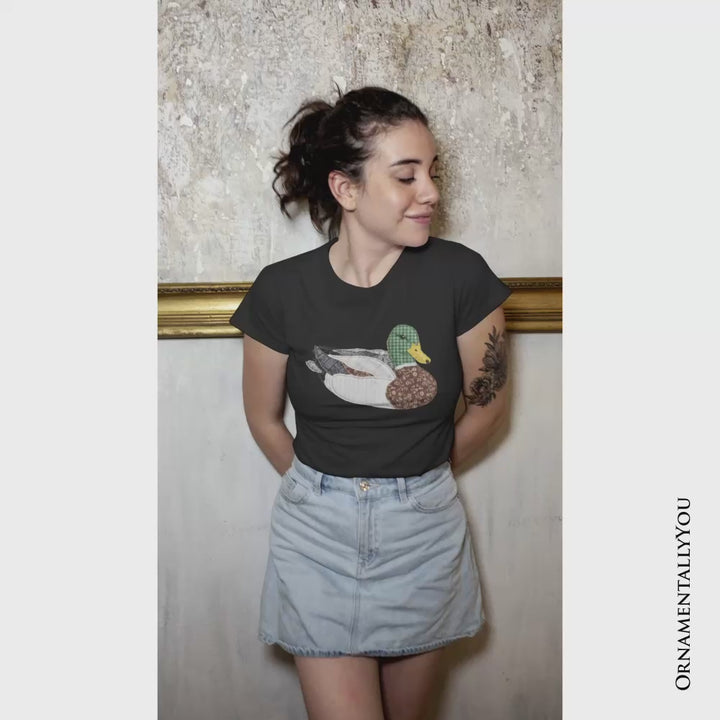 Mallard Duck Printed Faux Patchwork T-Shirt, Hunting Outdoors Tee