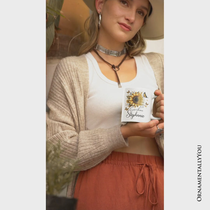 Sunflower Inspirational Quote Personalized Mug, When You Can’t Find the Sunshine Be the Sunshine Gift with Custom Name