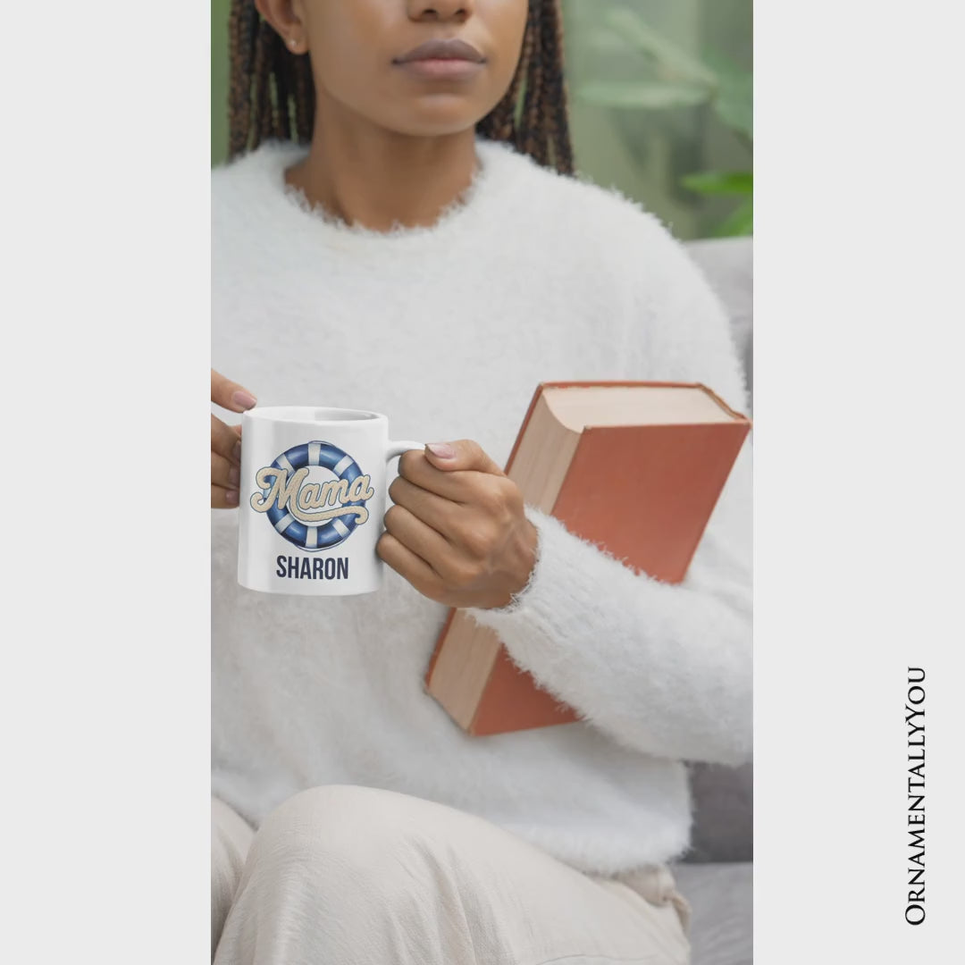Mama Cruise Personalized Mug, Printed Faux Yarn Vacation Gift with Custom Name