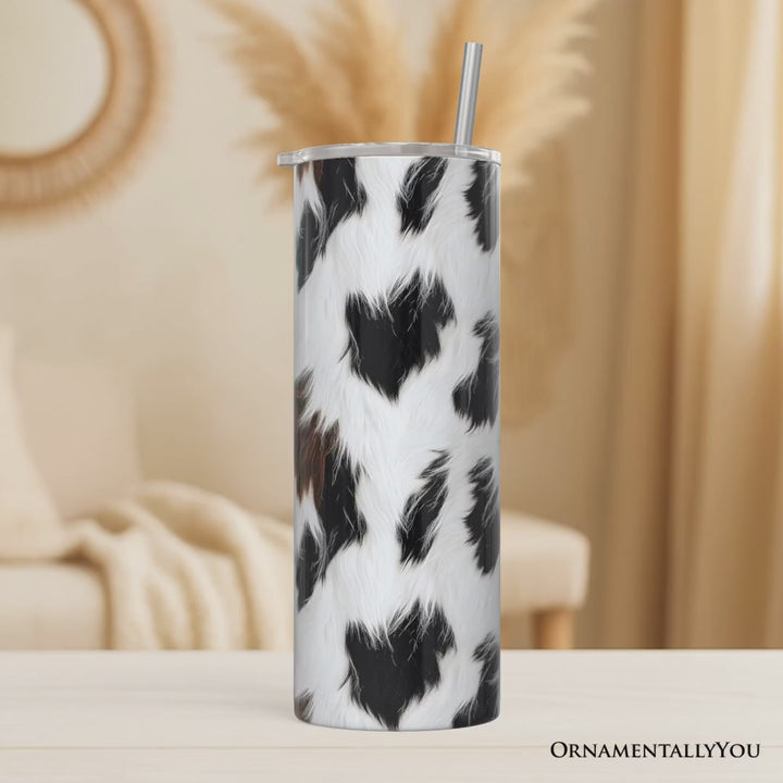 Cowhide Fur Pattern 20oz Personalized Tumbler With Lid and Stainless Steel Straw, Rustic Farmhouse Gift Cup