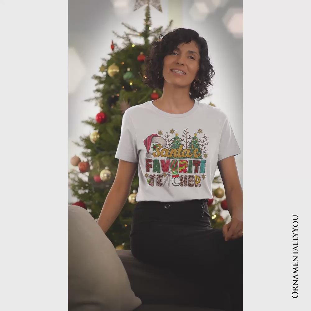 Santa’s Favorite Teacher Christmas T-Shirt, Fun Holiday Classroom Tee