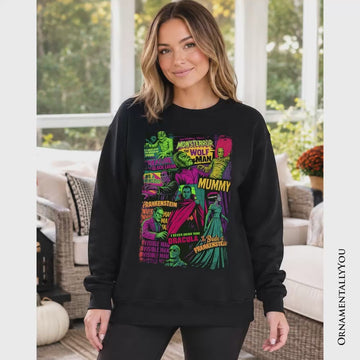 Horror Comic Classic Monsters Sweatshirt, Vintage Scary Halloween Sweater