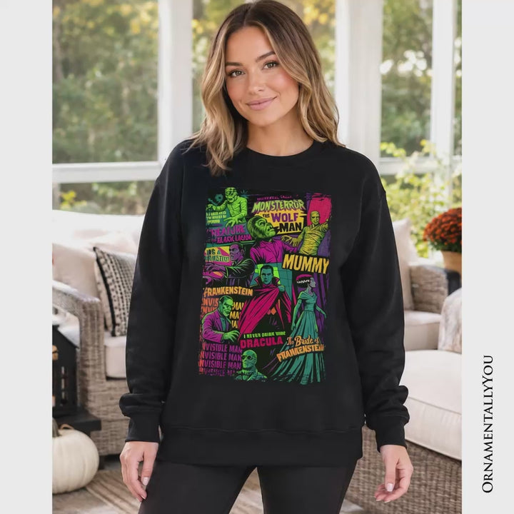 Horror Comic Classic Monsters Sweatshirt, Vintage Scary Halloween Sweater