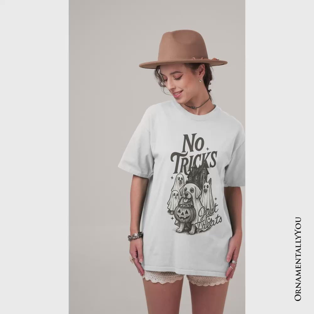 No Tricks Just Treats Dog T-Shirt, Funny Halloween Puppy Tee with Spooky Vibes