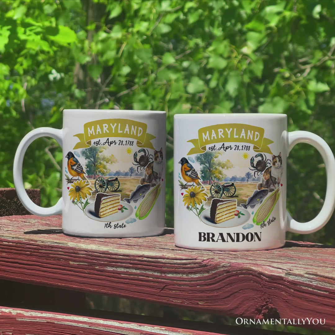 Artistic Maryland State Themes and Landmarks Personalized Mug With Custom Name