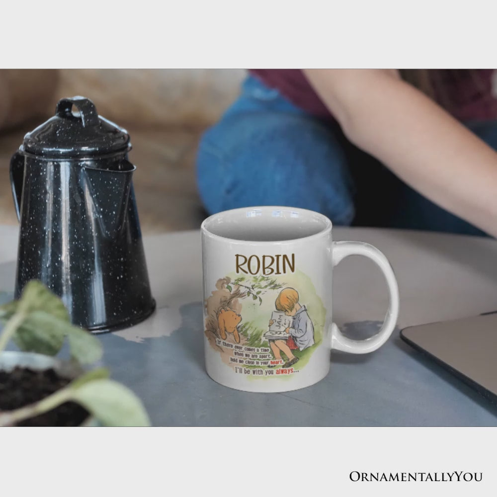 If We're Apart Keep Me in Your Heart Winnie-the-Pooh Personalized Mug, 1926 A.A. Milne Gift with Custom Name
