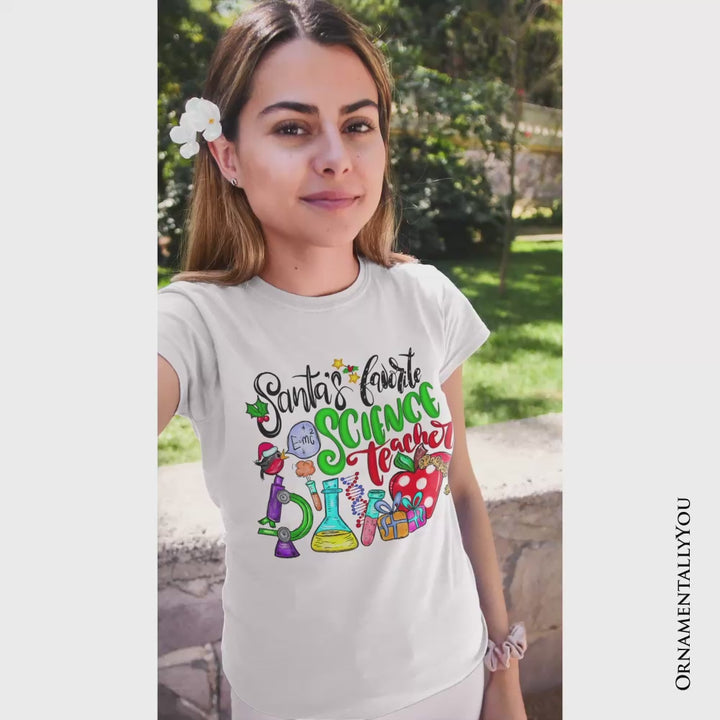 Santa’s Favorite Science Teacher T-Shirt, Fun Holiday Classroom Tee