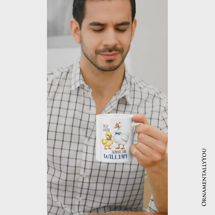 Silly Goose Serious Dad Tie Personalized Mug, Cute Duo Fathers Gift with Custom Name