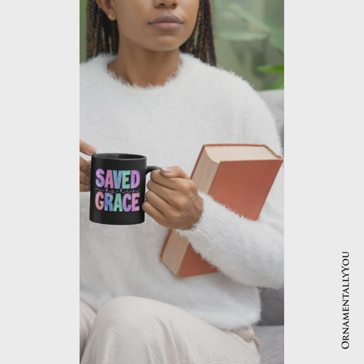Saved By His Grace Printed Faux Sequin Christian Mug, Religious Love Gift