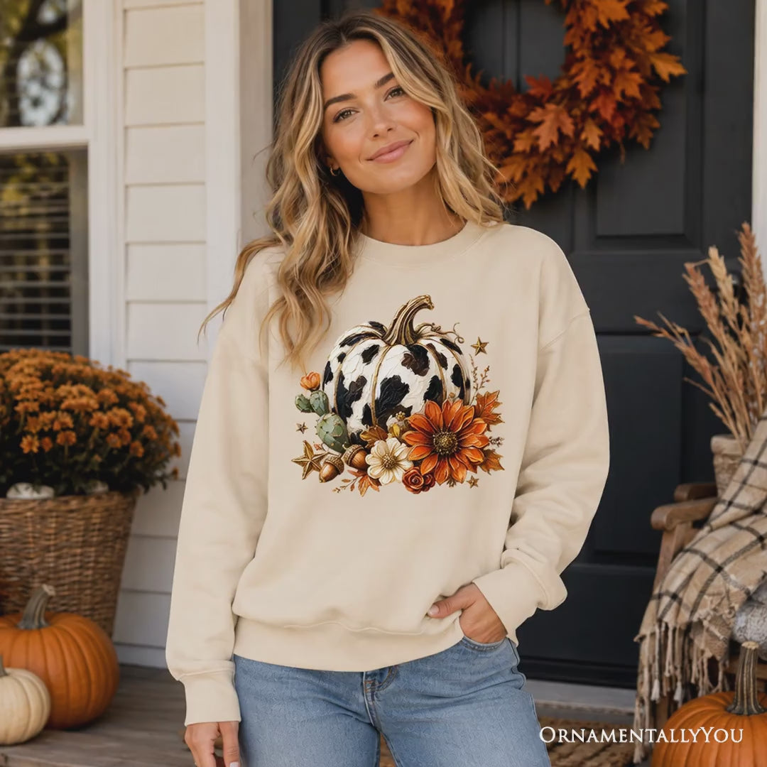 Cow Pumpkin Floral Sweatshirt, Western Autumn Harvest Sweater