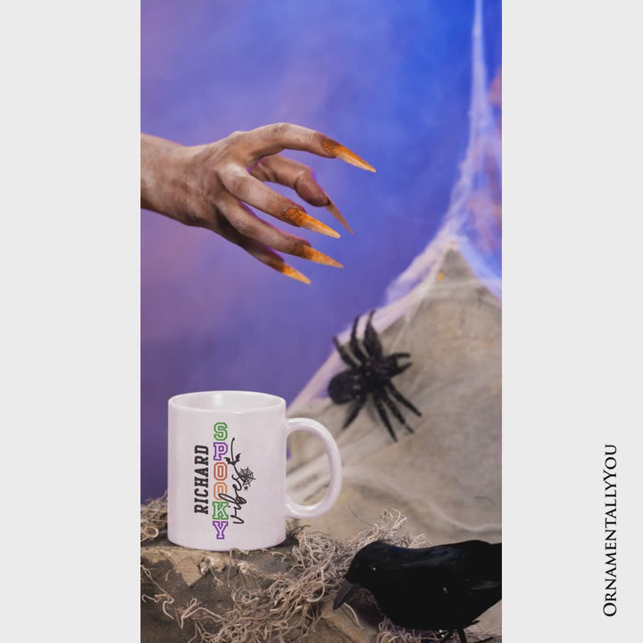Spooky Vibes Sports Lettering Personalized Mug, Colorful Halloween Gift with Custom Name