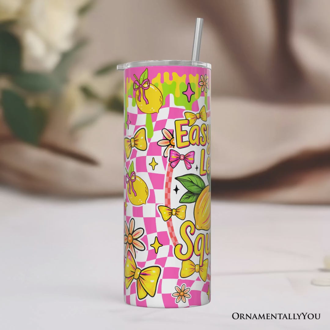 Easy Peasy Lemon Squeezy 20oz Personalized Tumbler With Lid and Stainless Steel Straw, Coquette Summer Fruit Gift Cup