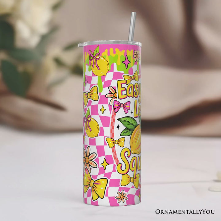 Easy Peasy Lemon Squeezy 20oz Personalized Tumbler With Lid and Stainless Steel Straw, Coquette Summer Fruit Gift Cup