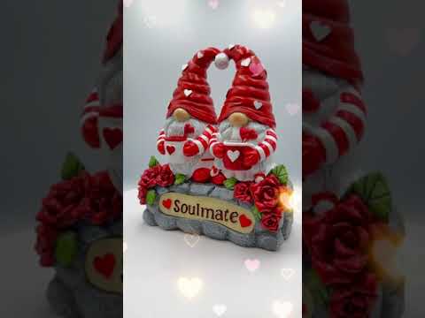 Soulmate Valentine Gnome Couple LED Figurine, 8" Romantic Room Statue Decoration