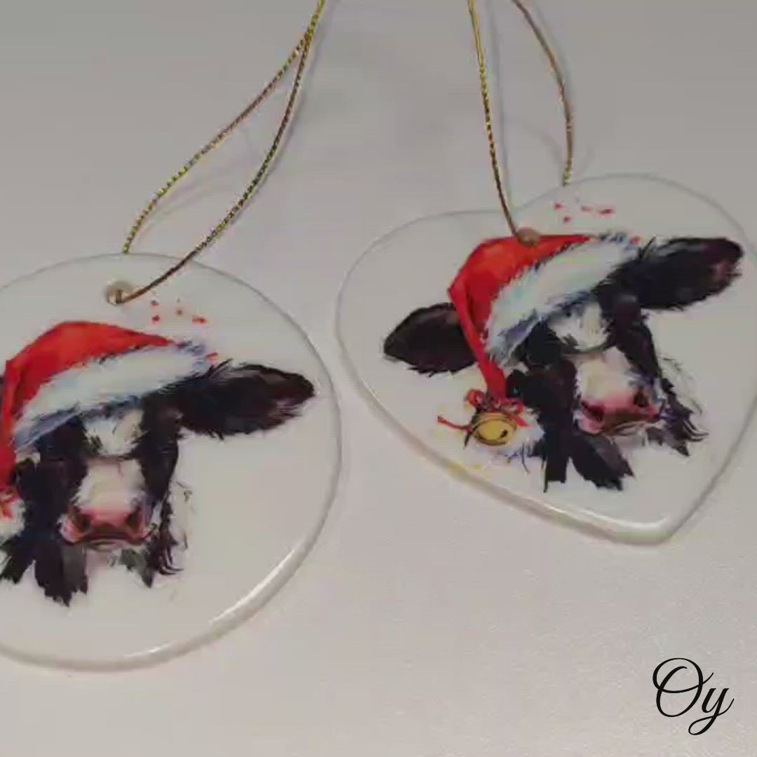 Watercolor Cow Christmas Ornament