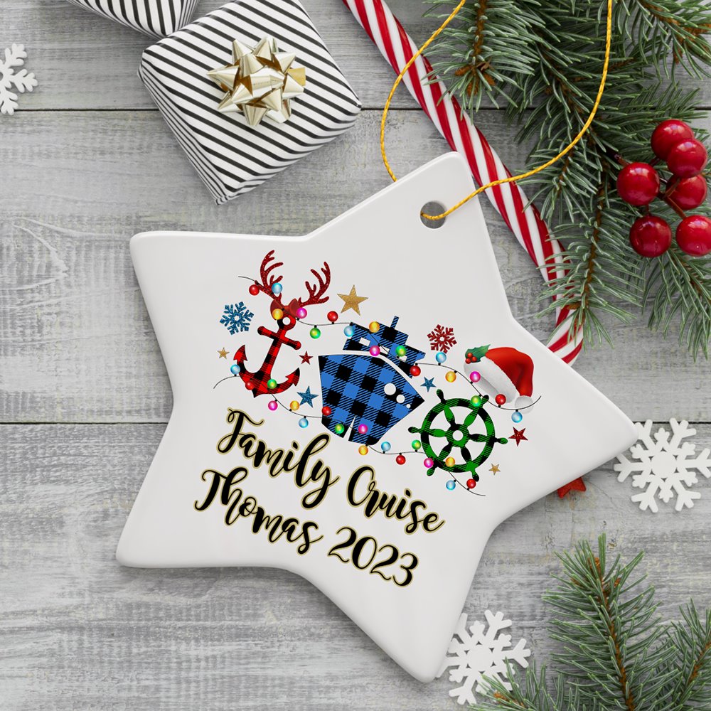Personalized Cruise Vacation Buffalo Plaid Leopard Merry Christmas Ornament Gift Ceramic Ornament OrnamentallyYou 