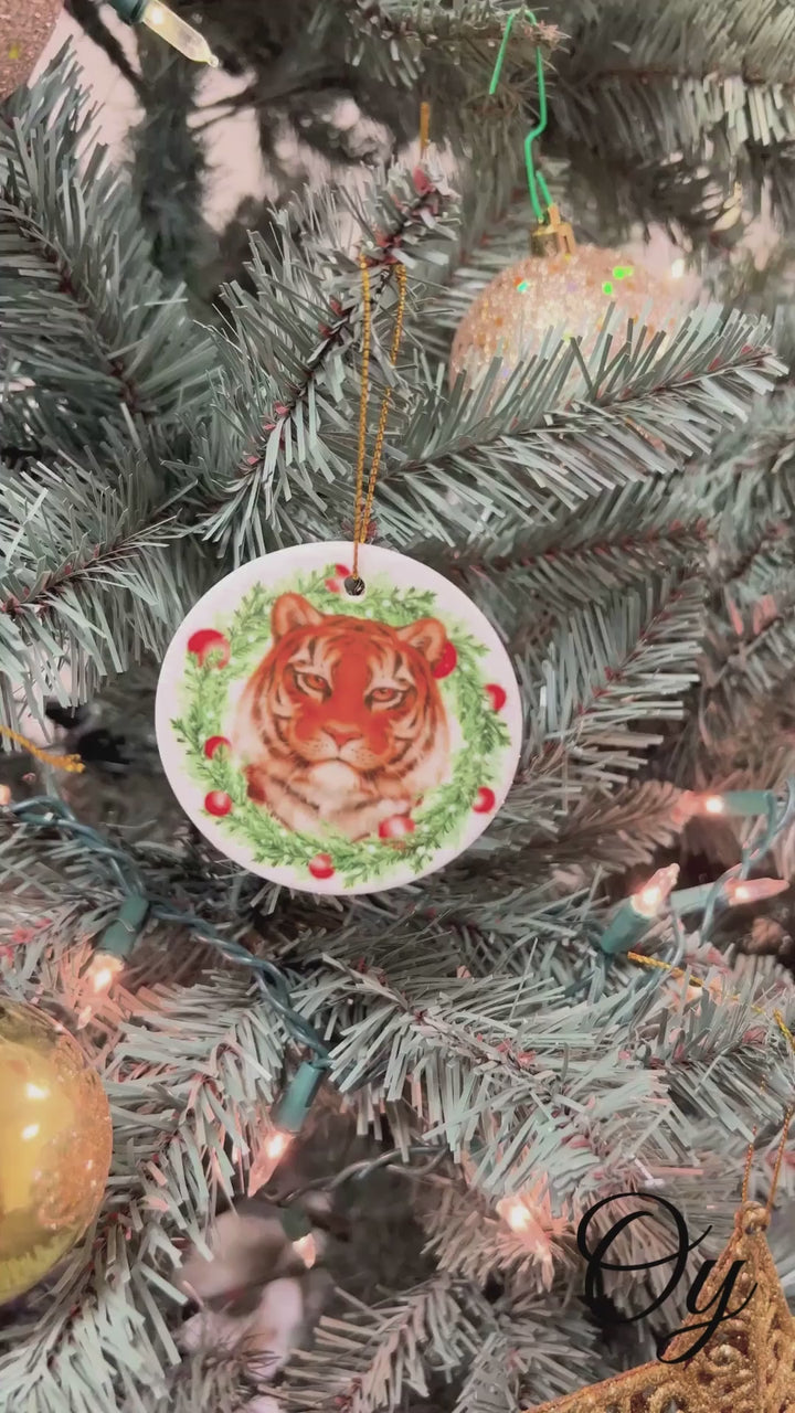 Christmas Wreath Tiger Ornament