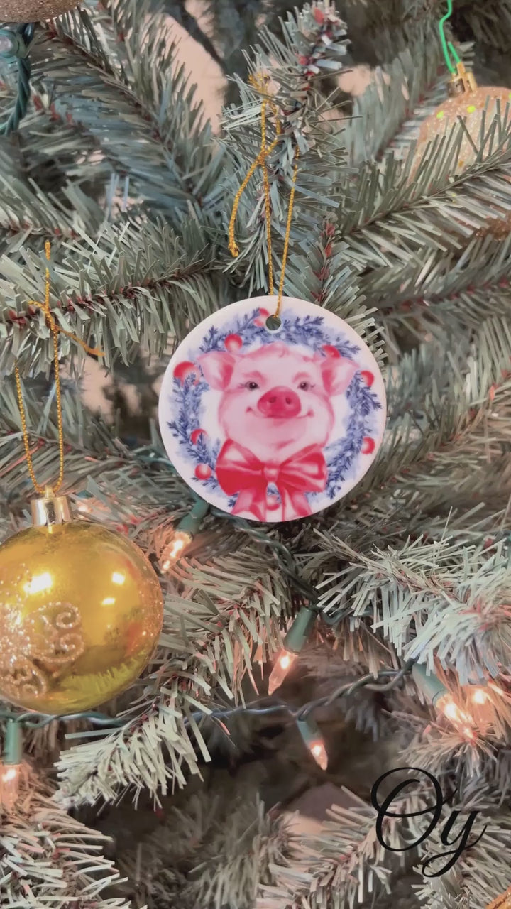 Pig in Christmas Wreath Ornament