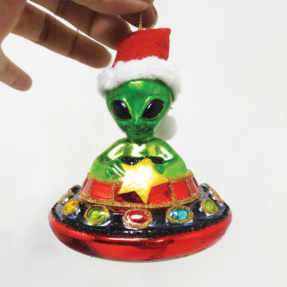 Alien and UFO Glass Christmas Ornament Ornament OrnamentallyYou 