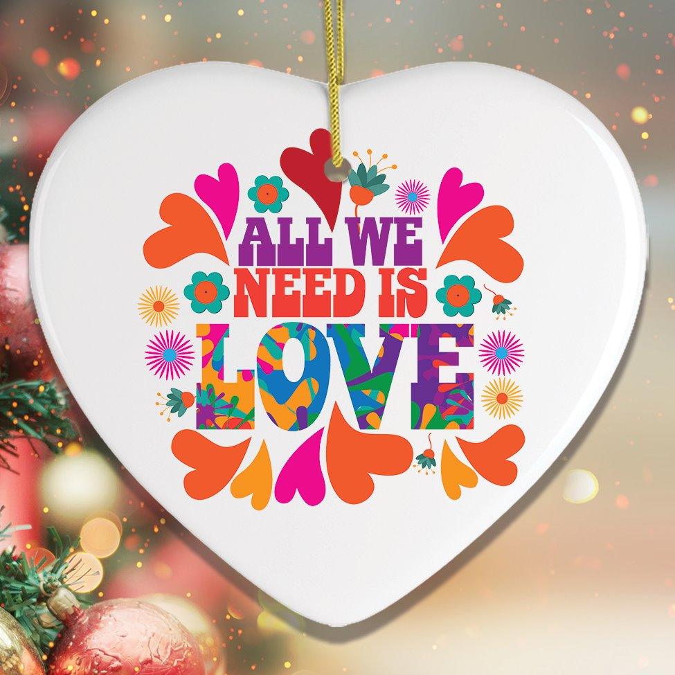 All We Need is Love Ornament, 1960s Hippy Psychedelic Style Christmas Decoration Ornament OrnamentallyYou Heart 