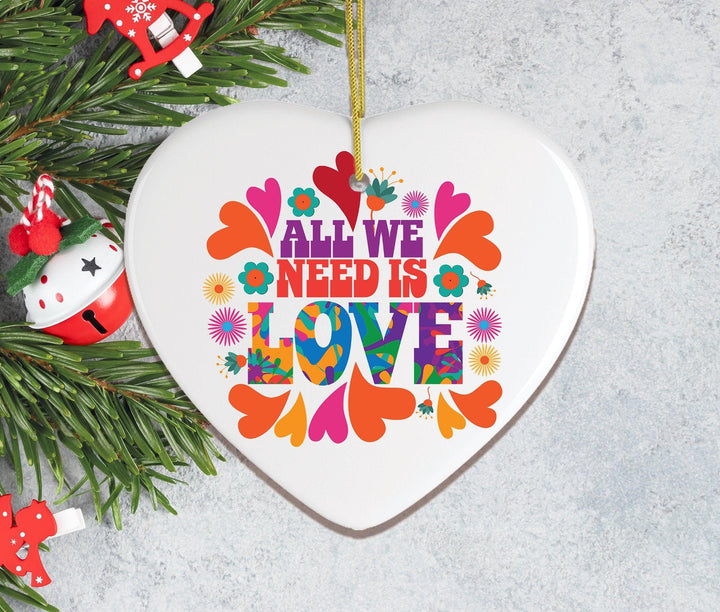 All We Need is Love Ornament, 1960s Hippy Psychedelic Style Christmas Decoration Ornament OrnamentallyYou 