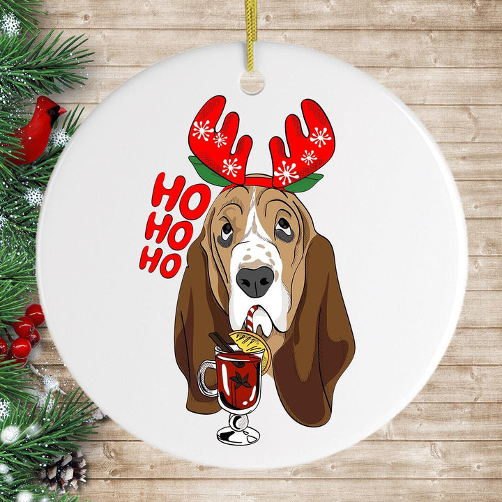 Basset Hound with Mulled Wine Christmas Ornament Ornament OrnamentallyYou 