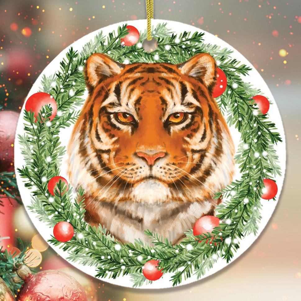 Christmas Wreath Tiger Ornament Ornament OrnamentallyYou 