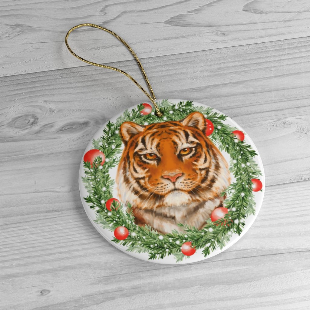 Christmas Wreath Tiger Ornament OrnamentallyYou Circle 