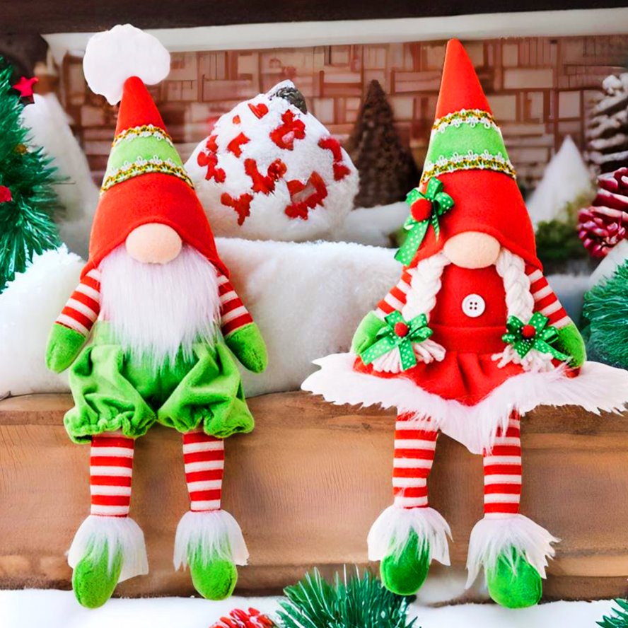 Classic Christmas Duo Plush Gnome Set, Christmas Table Centerpiece Decoration Plush Gnome OrnamentallyYou 