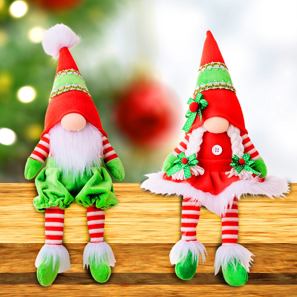 Classic Christmas Duo Plush Gnome Set, Christmas Table Centerpiece Decoration Plush Gnome OrnamentallyYou 