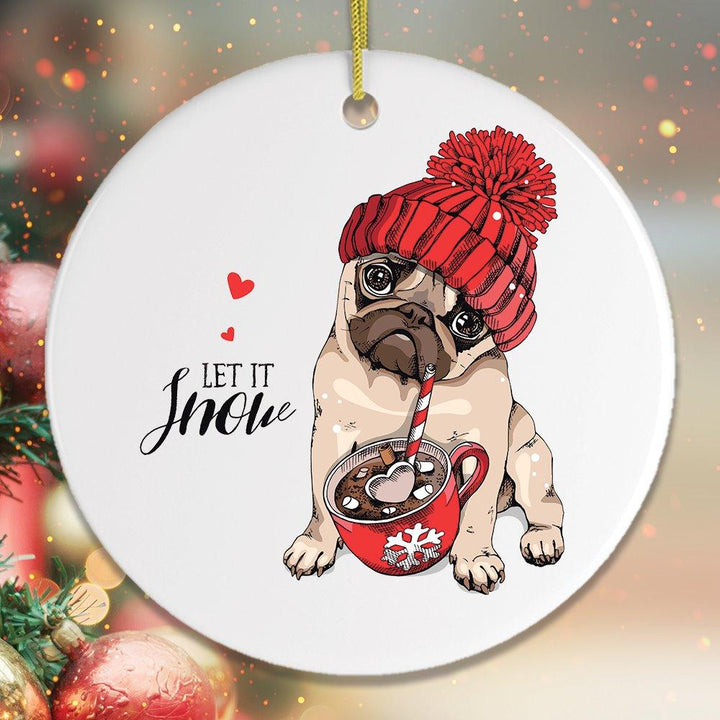 Cute Christmas Pug Ornament Ornament OrnamentallyYou Circle 