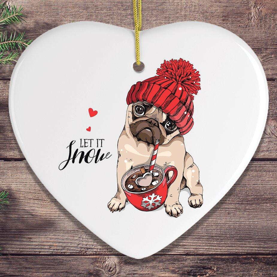 Cute Christmas Pug Ornament Ornament OrnamentallyYou Heart 
