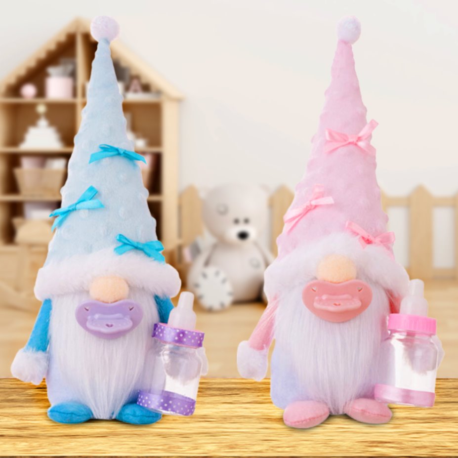 Cute Nursery Pair Baby Gnome Set of 2, Light Blue and Pink Toddler Boy and Girl Plush Gnome OrnamentallyYou 