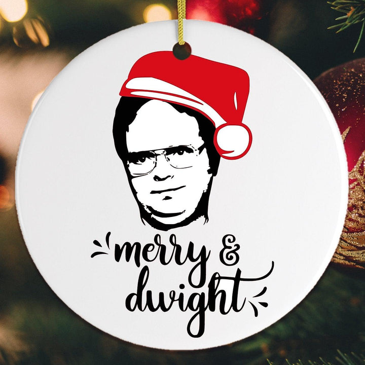 Dwight Schrute Christmas Ornament, The Office Xmas Decoration, Merry & Dwight Ornament OrnamentallyYou Circle 