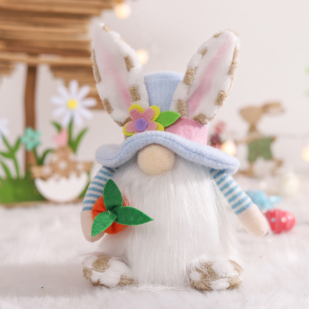 Easter Bunny Ears Plush Gnomes, Light Blue and Pink Plush Gnome OrnamentallyYou Blue Gnome 