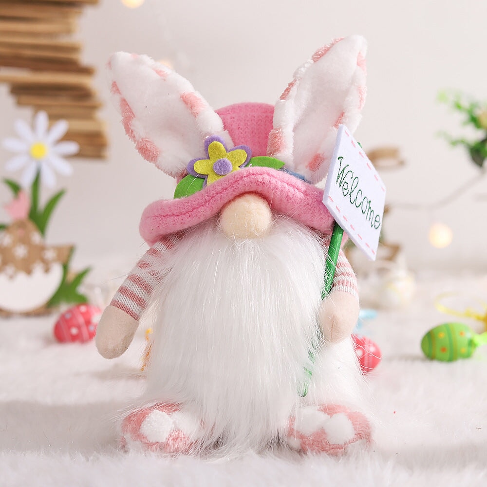Easter Bunny Ears Plush Gnomes, Light Blue and Pink Plush Gnome OrnamentallyYou Pink Gnome 