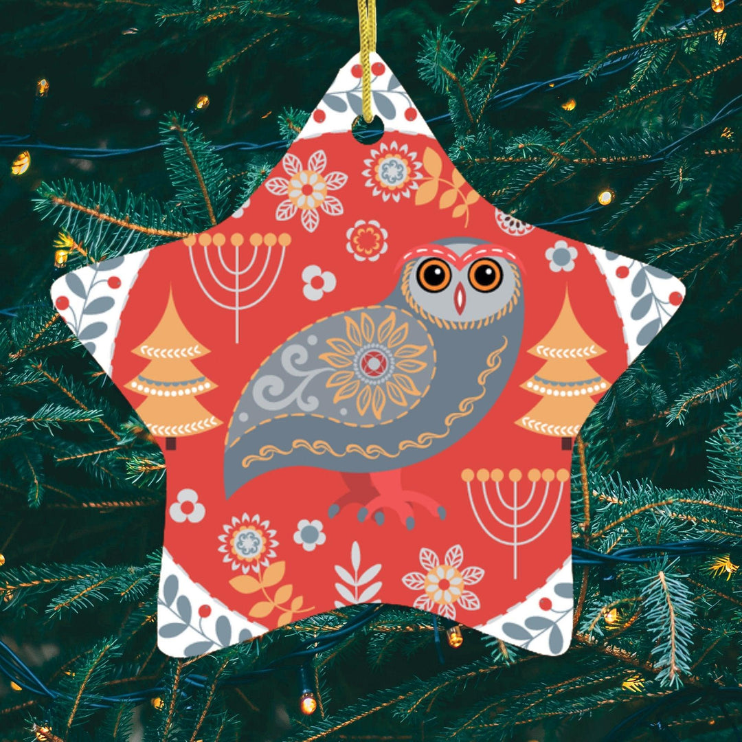 Ethnic Folk Owl Christmas Ornament, Scandinavian Vintage Theme Ornament OrnamentallyYou Star 