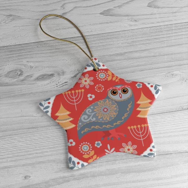 Ethnic Folk Owl Christmas Ornament, Scandinavian Vintage Theme OrnamentallyYou Star 