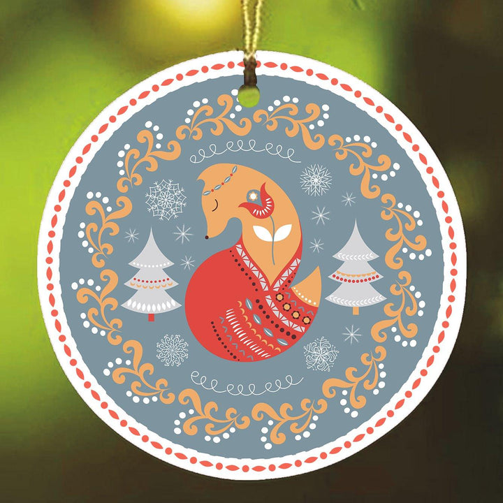 Ethnic Fox Scandinavian Folk Style Christmas Ornament Ornament OrnamentallyYou Circle 