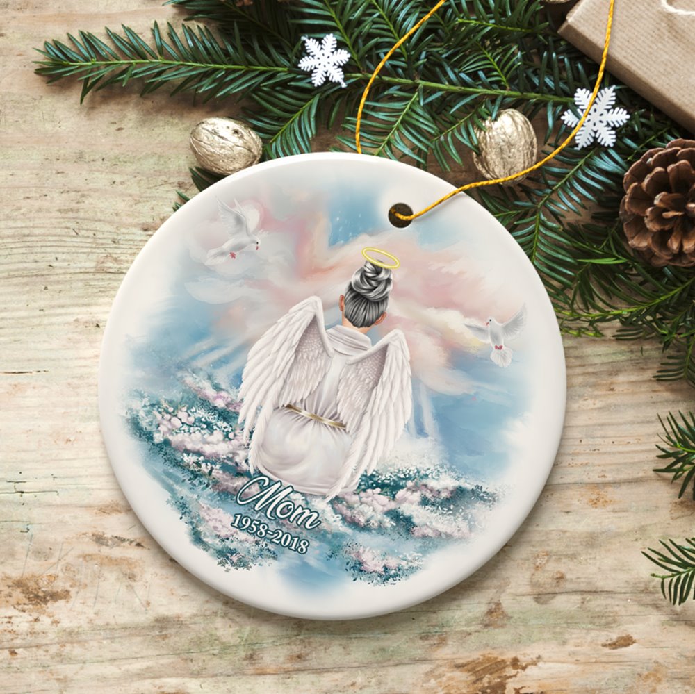 Family in Heaven Personalized Ornament, Grandparents or Parents Keepsake Angel with Wings Christmas Memorial Decoration Ceramic Ornament OrnamentallyYou 