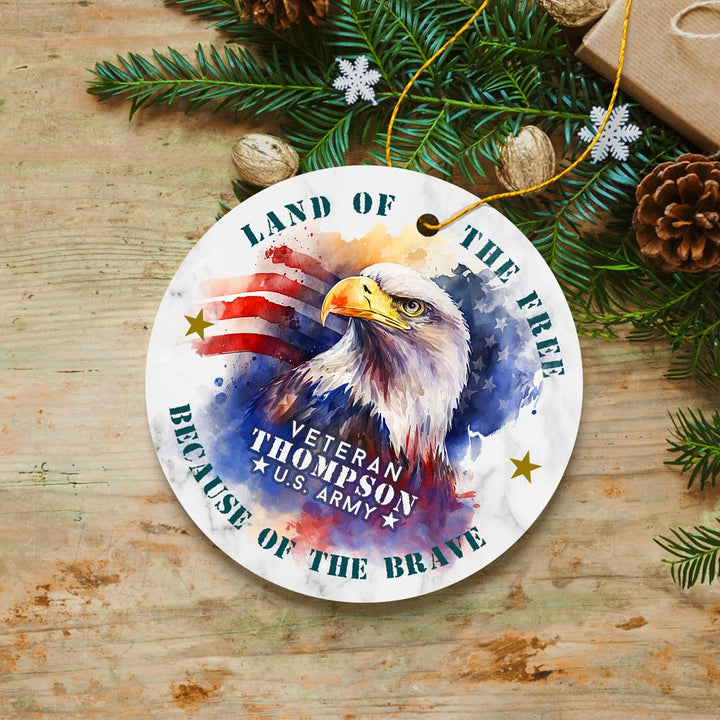 Personalized Artistic Military Veteran Gift Ceramic Ornament, American Bald Eagle, US Army Veteran Ceramic Ornament OrnamentallyYou Circle 