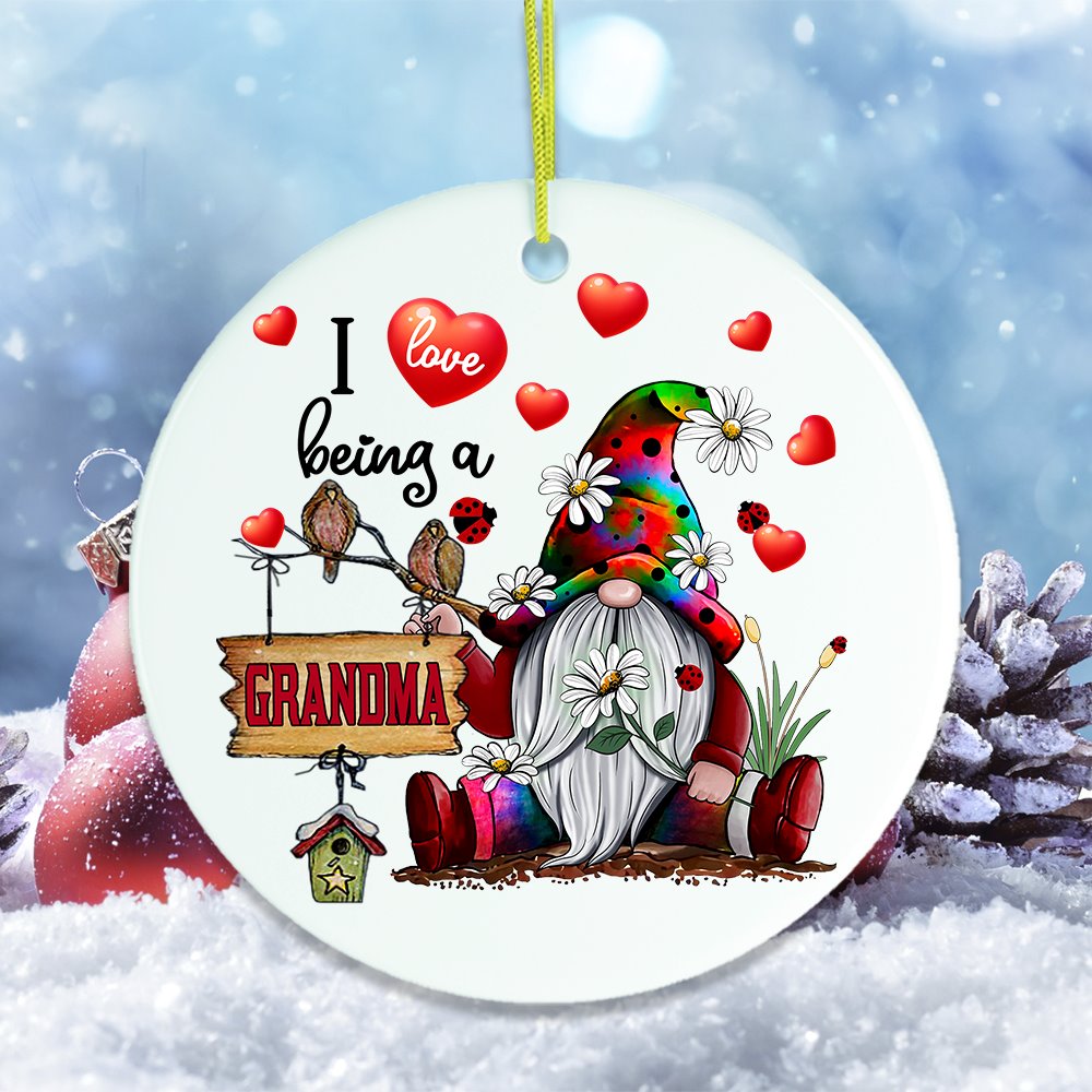 I Love Being a Grandma Gnome Christmas Ornament Ceramic Ornament OrnamentallyYou 
