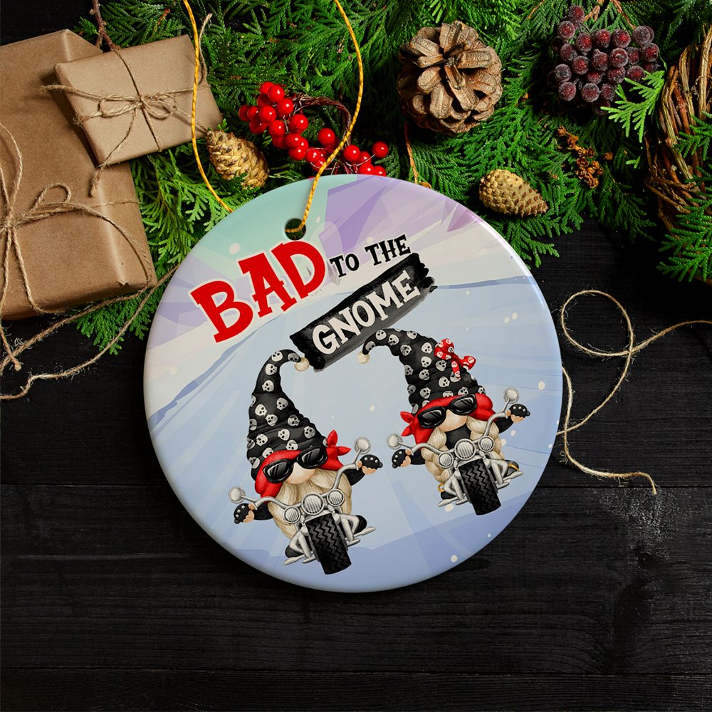 Bad to the Gnome Biker Theme Christmas Ornament Ceramic Ornament OrnamentallyYou 