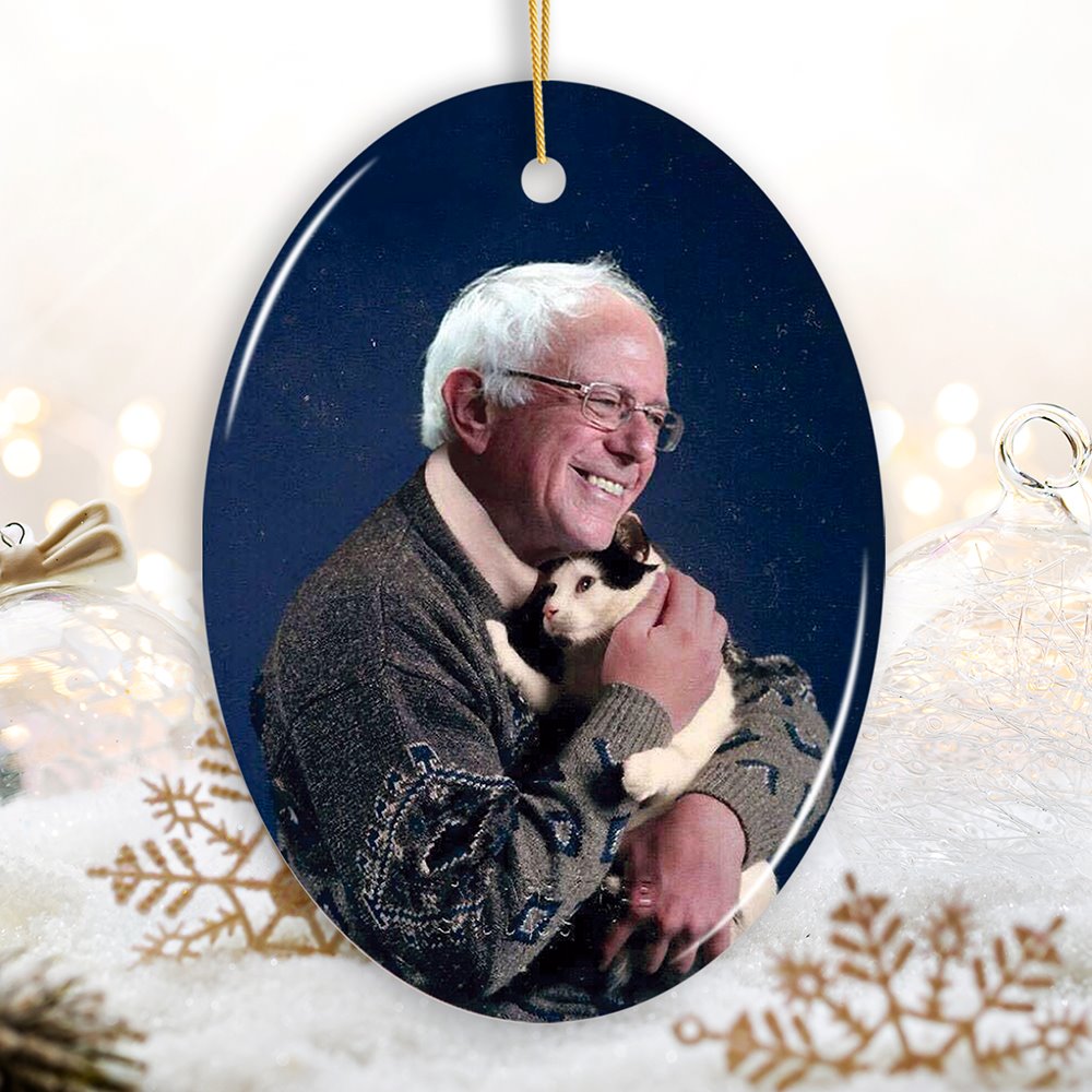 Bernie Sanders Ornament, Christmas Decoration Bernie Holding Cat Ceramic Ornament OrnamentallyYou Oval 