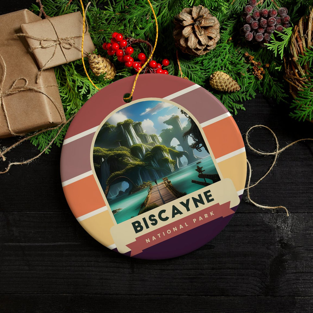 Biscayne National Park Retro Style Ornament, Florida Tourist Attraction and Gift Ceramic Ornament OrnamentallyYou 