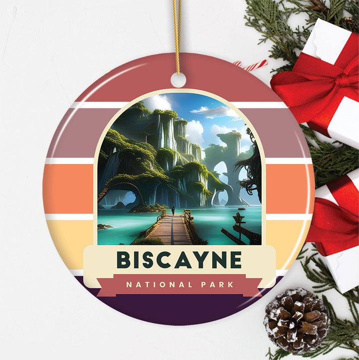 Biscayne National Park Retro Style Ornament, Florida Tourist Attraction and Gift Ceramic Ornament OrnamentallyYou Circle 