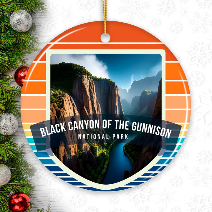 Black Canyon of Gunnison National Park Retro Style Ornament, Colorado Tourist Attraction and Gift Ceramic Ornament OrnamentallyYou Circle 