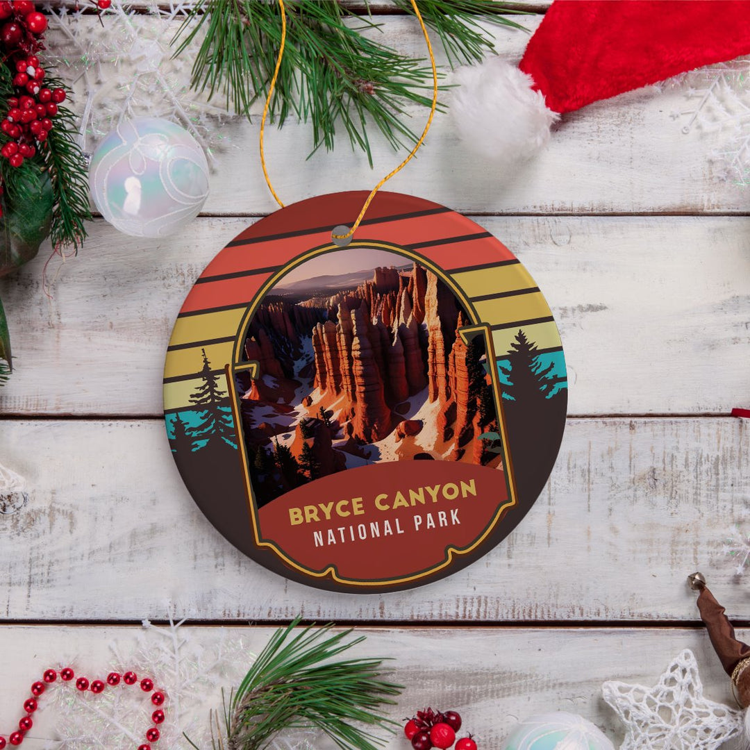 Bryce Canyon National Park Retro Style Ornament, Utah Tourist Attraction and Gift Ceramic Ornament OrnamentallyYou 